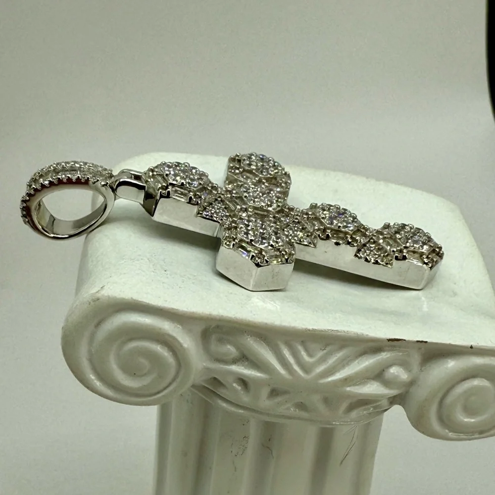 Sterling Silver CZ Cross Pendant – 3” Statement Design